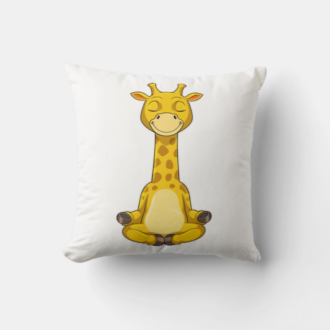 Giraffe at Yoga Meditation Throw Pillow (Front)