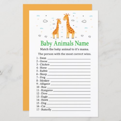 Giraffe Baby Animals Name Game