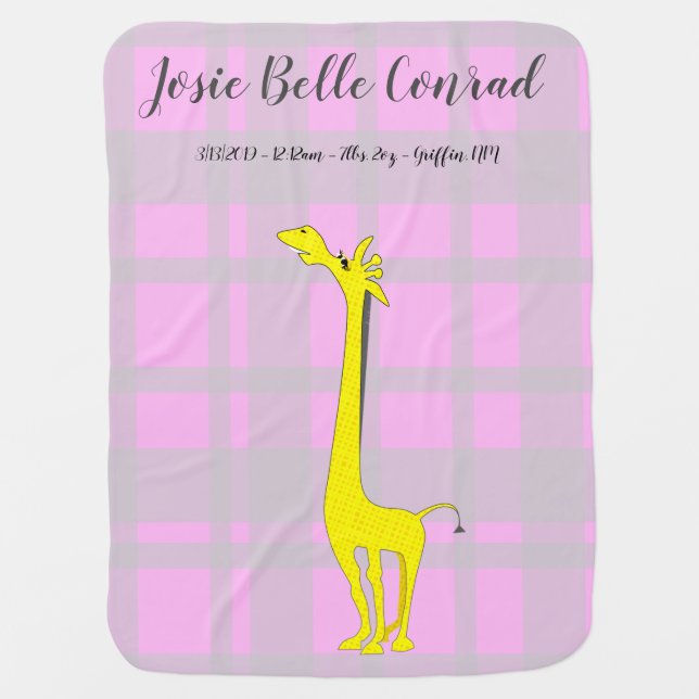 Giraffe Baby Birth Stats Blanket (Front)