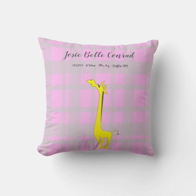 Giraffe Baby Birth Stats Throw Pillow (Front)