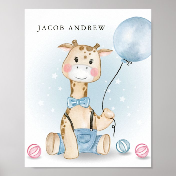 Giraffe Baby Boy Nursery Poster