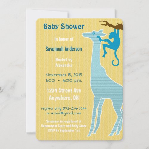 Giraffe Baby Boy Shower Invitations