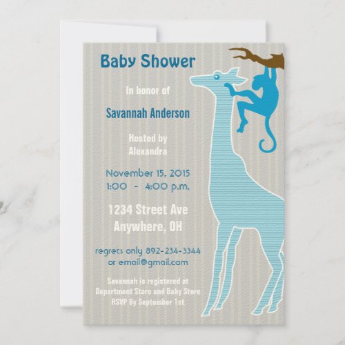 Giraffe Baby Boy Shower Invitations