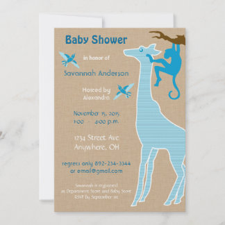 Giraffe Baby Boy Shower Invitations