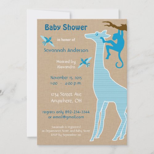 Giraffe Baby Boy Shower Invitations