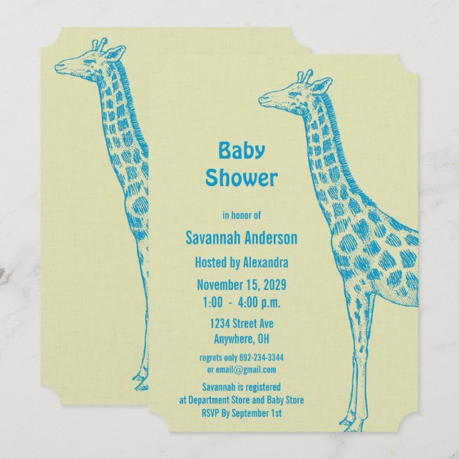 Giraffe Baby Boy Shower Invitations (Front/Back)