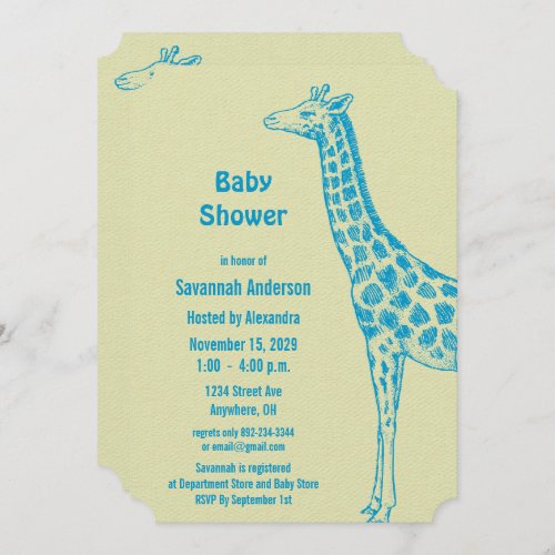 Giraffe Baby Boy Shower Invitations