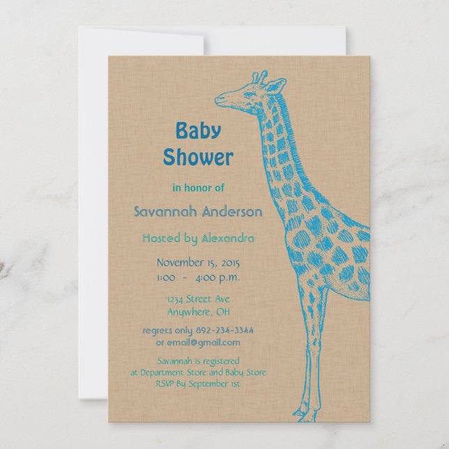 Giraffe Baby Boy Shower Invitations (Front)