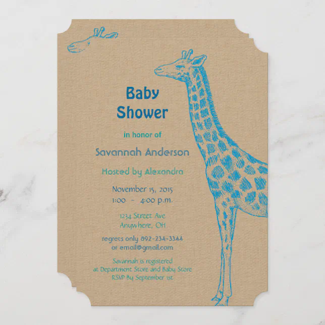 Giraffe Baby Boy Shower Invitations Zazzle