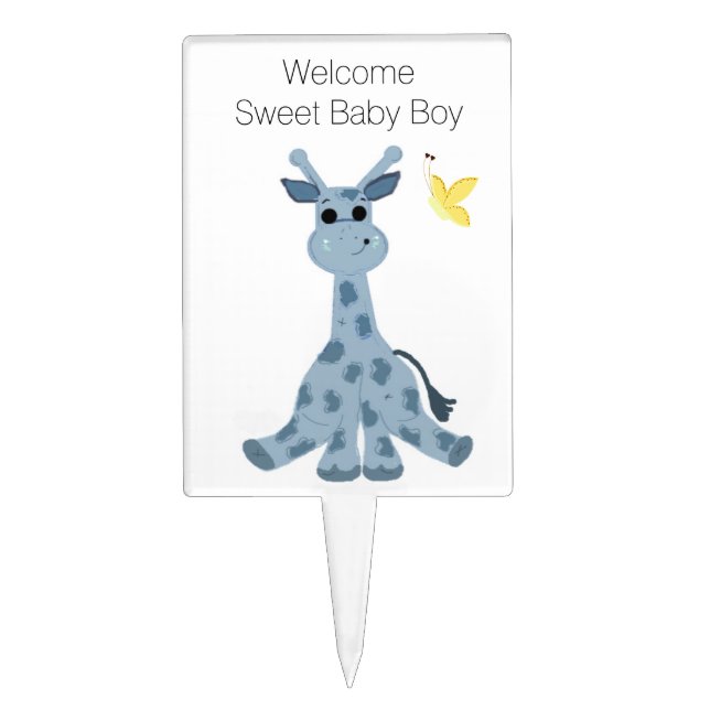 Giraffe Baby Boy Welcome Cake Topper (Front)