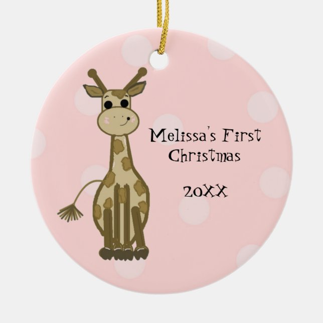 Giraffe Baby First Christmas Ceramic Ornament (Front)