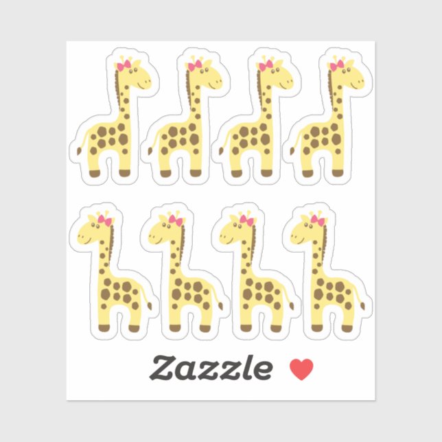 Giraffe Baby Girl Pink Bow Planner / Scrapbook Sticker (Sheet)