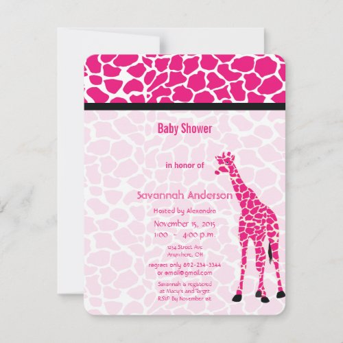 Giraffe Baby Girl PINK Modern Pattern Baby Shower Invitation