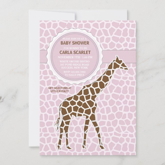 Giraffe Baby Girl Shower Invitation (Front)
