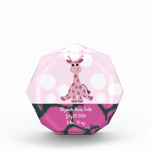 Giraffe Baby Girls Birthdate Photo Block (Front)