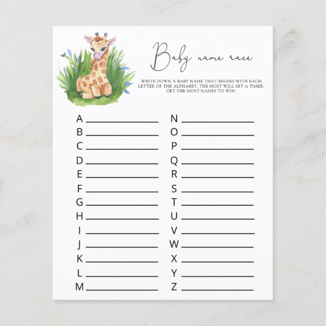 Giraffe - Baby name race game (Front)