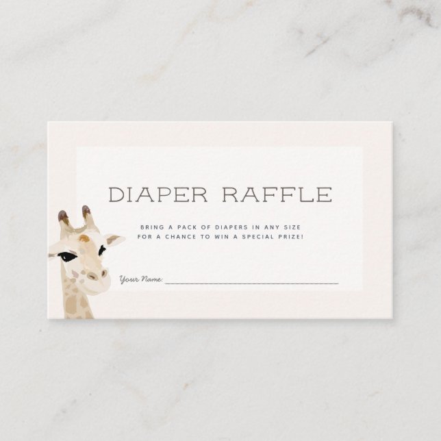 Giraffe Baby Shower Beige Diaper Raffle Ticket Enclosure Card (Front)