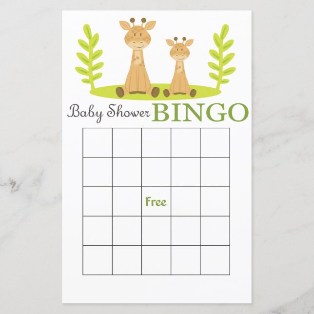 Giraffe baby shower bingo card (Front)