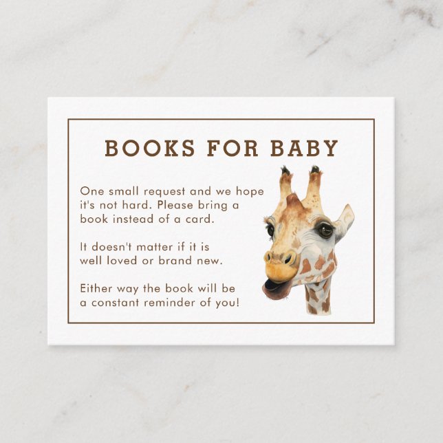 Giraffe Baby Shower Book Request Insert Card (Front)