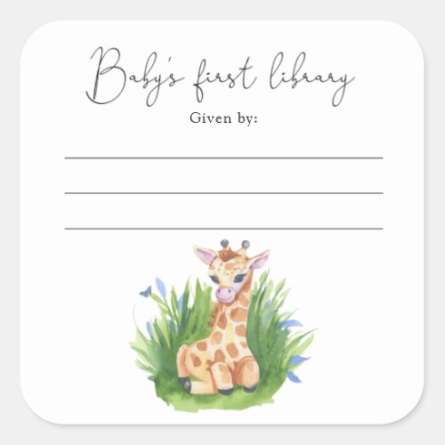 Giraffe _ Baby Shower bookplate books for baby Square Sticker