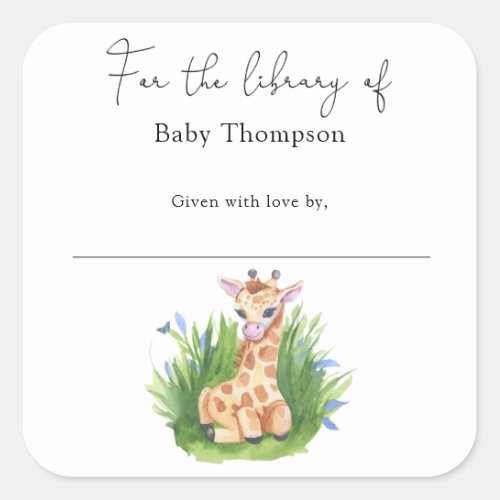 Giraffe _ Baby Shower bookplate books for baby Square Sticker