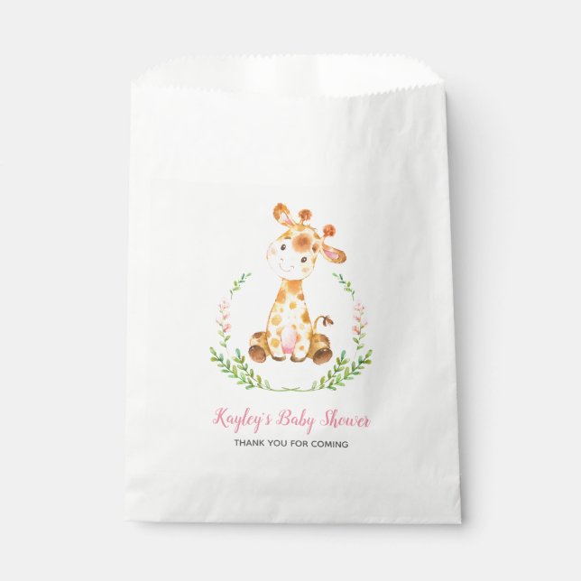 Giraffe Baby Shower Favor Bags Girls Personalized (Front)