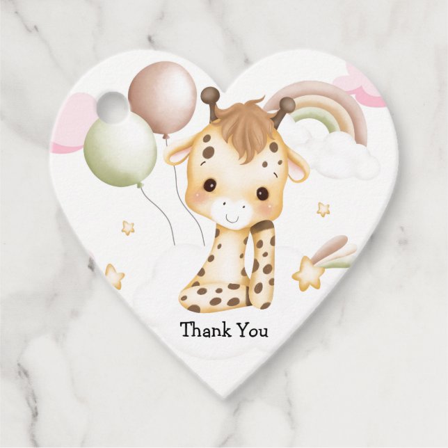 Giraffe baby shower favor tags (Front)
