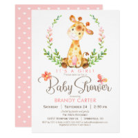 Giraffe Baby Shower, Girl Card