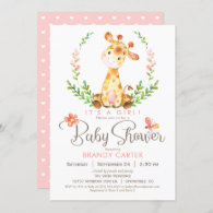 Giraffe Baby Shower, Girl Invitation