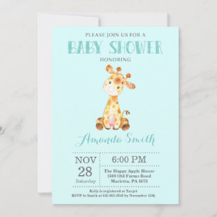 Giraffe Baby Shower Invitation Aqua and Gray