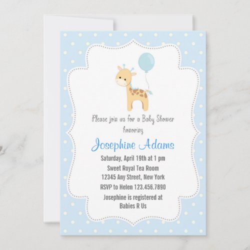 Giraffe Baby Shower Invitation Blue