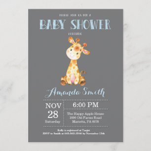 Giraffe Baby Shower Invitation Blue and Gray