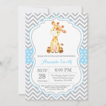Giraffe Baby Shower Invitation Blue and Gray