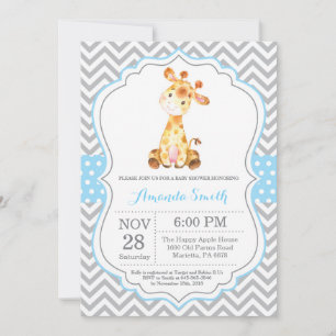Giraffe Baby Shower Invitation Blue and Gray