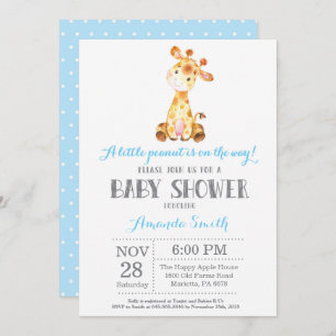 Giraffe Baby Shower Invitation Blue and Gray