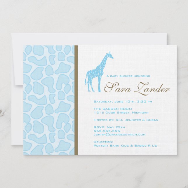Giraffe Baby Shower Invitation - Boy (Front)