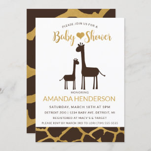 Giraffe Baby Shower Invitation Brown & Gold