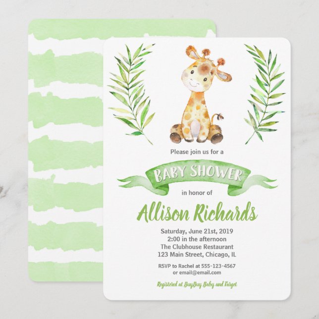 Giraffe baby shower invitation gender neutral (Front/Back)