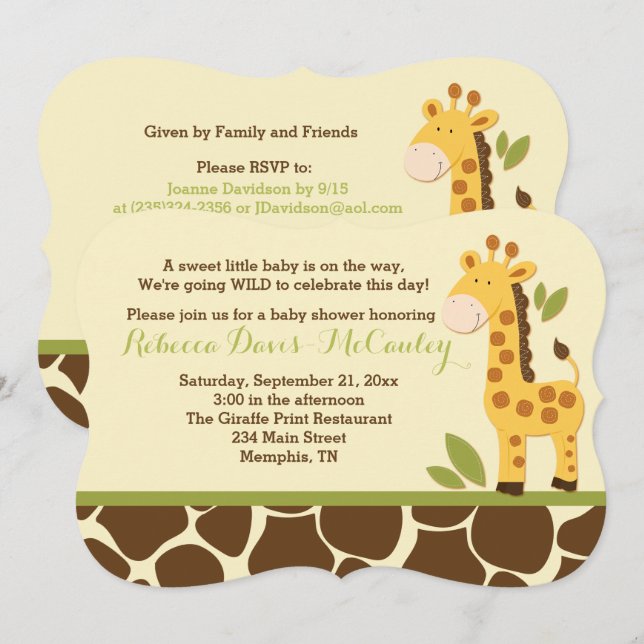 Giraffe Baby Shower Invitation Gender Neutral (Front/Back)