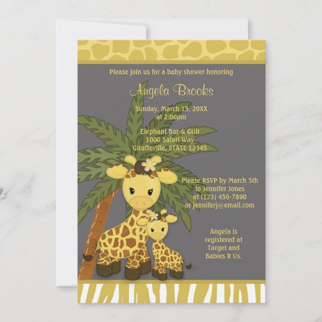 Giraffe Baby Shower Invitation Mommy Gray Yellow (Front)