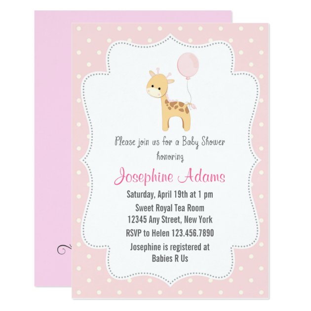 Giraffe Baby Shower Invitation Pink