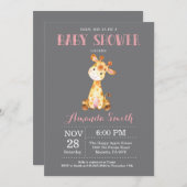 Giraffe Baby Shower Invitation Pink and Gray (Front/Back)
