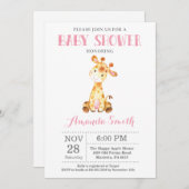 Giraffe Baby Shower Invitation Pink and Gray (Front/Back)