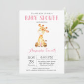 Giraffe Baby Shower Invitation Pink and Gray (Standing Front)