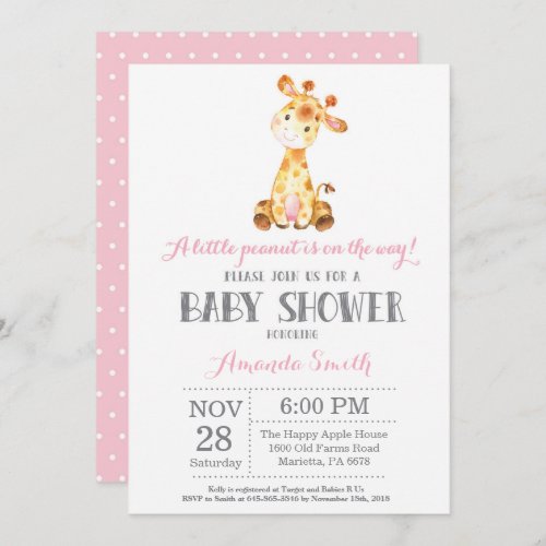 Giraffe Baby Shower Invitation Pink and Gray