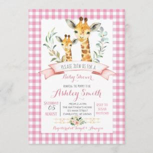 Giraffe baby shower invitation pink girl