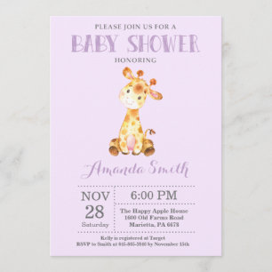 Giraffe Baby Shower Invitation Purple and Gray