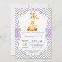 Giraffe Baby Shower Invitation Purple and Gray