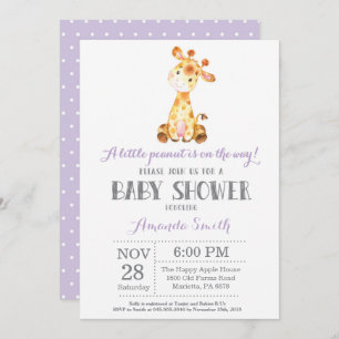 Giraffe Baby Shower Invitation Purple and Gray