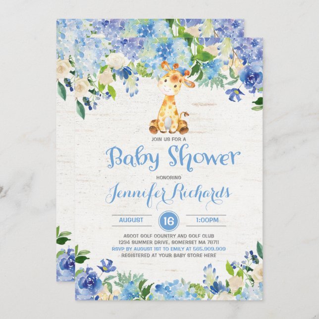 Giraffe Baby Shower Invitation Rustic Boy Shower (Front/Back)